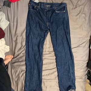 Levi’s 501 W36 L34 mens. Dark wash. Has a deep crease mark on the left leg.